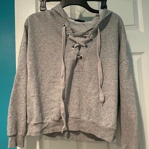 Grey Lace Up Sweater